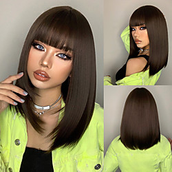 Brown Wigs for Women Short Straight Wigs with Bangs Bob Wigs 14inch Lightinthebox