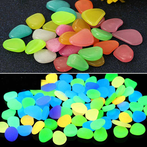 50pcs colorful aquarium ornaments stones glow in the dark luminous pebbles stones for garden ornament fish tank decoration