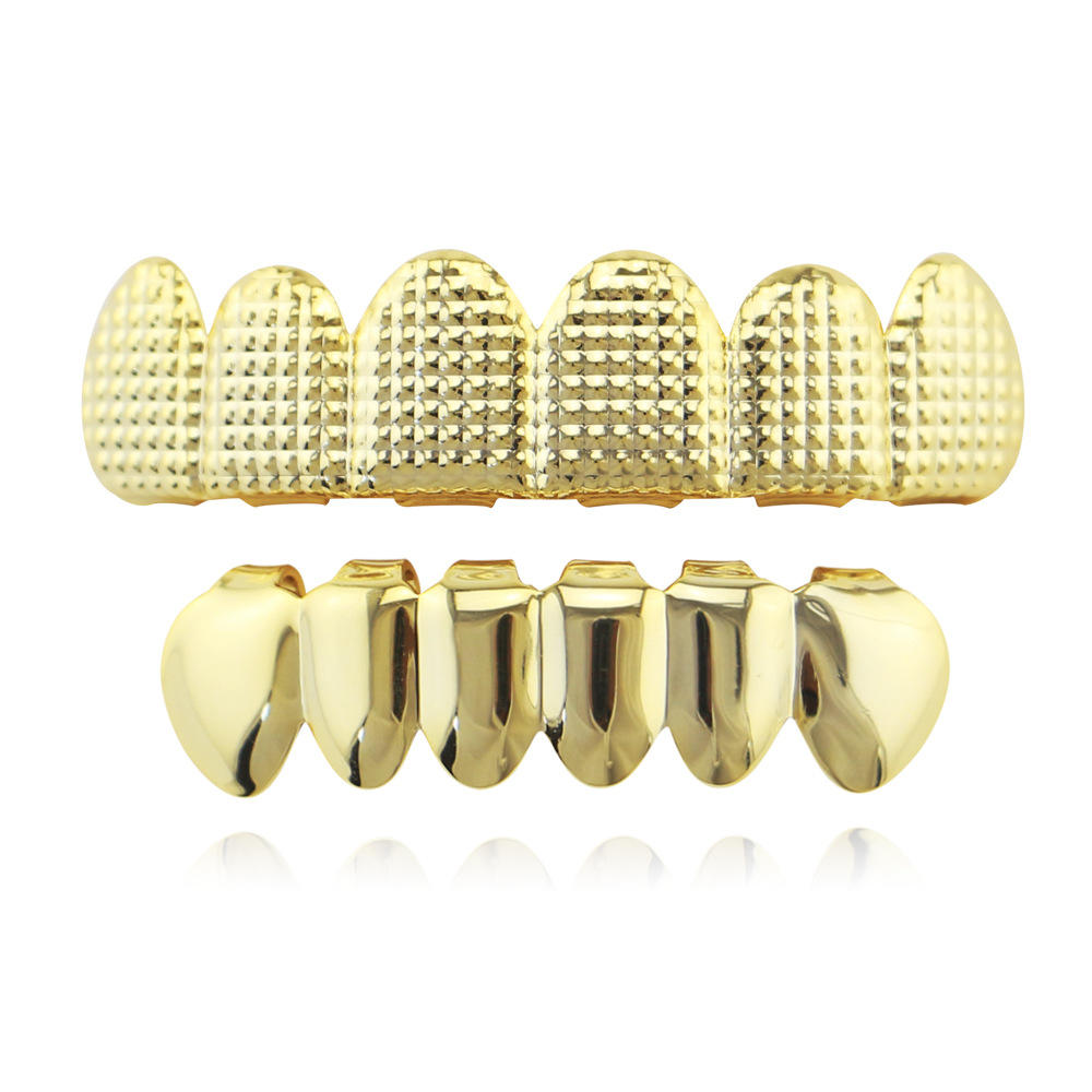 3D Grid Striped Metal Bracket Grillz Teeth Jewelry