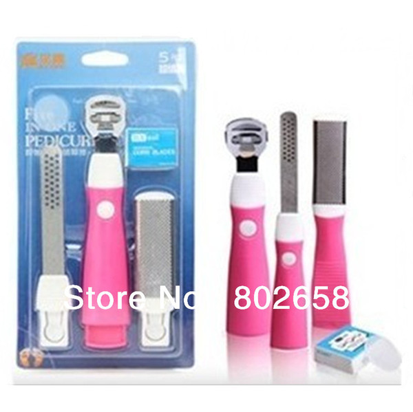 wholesale-(1set) corn cutter foot pedicure callous file remover rasp callus tool set + 10 blades wholesale
