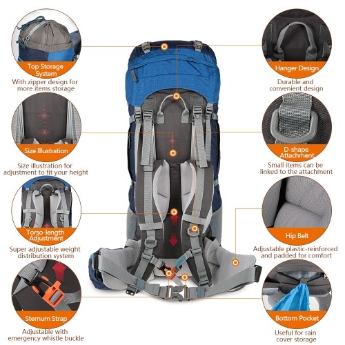TOMSHOO 70+5L Outdoor Sport Water-resistant Backpack