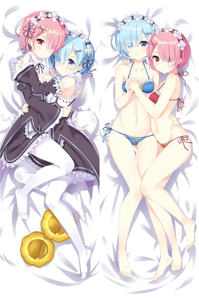 wholesale- anime re:zero kara hajimeru isekai seikatsu rem & ram pillowcase hugging body pillow cover case home bedding