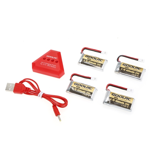 4pcs GoolRC 400mAh 3.7V 25C LiPo Battery with 4 in 1 USB Charger for Holy Stone HS170 Hubsan H107C H107D Syma X11 X11C