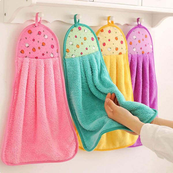 1 pc coral velvet bathroom supplies soft hand towel absorbent cloth dishcloths hanging kitchen accessories wjwyyj665