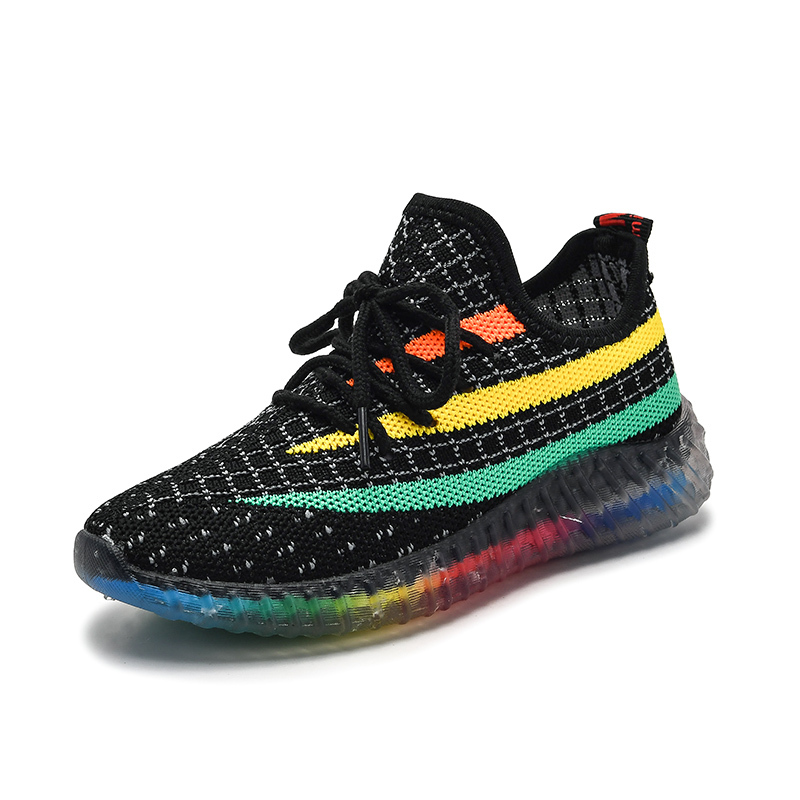 Kids Breathable Rainbow Net Surface Lace-up Sneakers