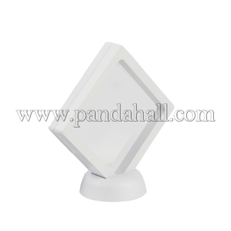 Acrylic Frame Stands, with Transprent Membrane, For Earring, Pendant, Bracelet Jewelry Display, Rhombus, White, 12x12.1x5.6cm