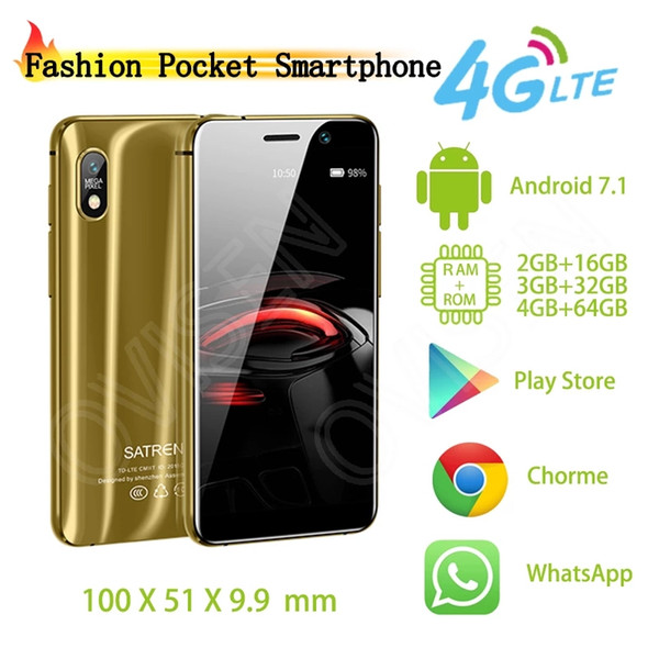Super Mini Pocket Dual 4G-LTE Android Smartphone Satrend S11 Quad Core Ultra Thin Cellphone Google Play Store Dual Sim Cards Mobile Phone