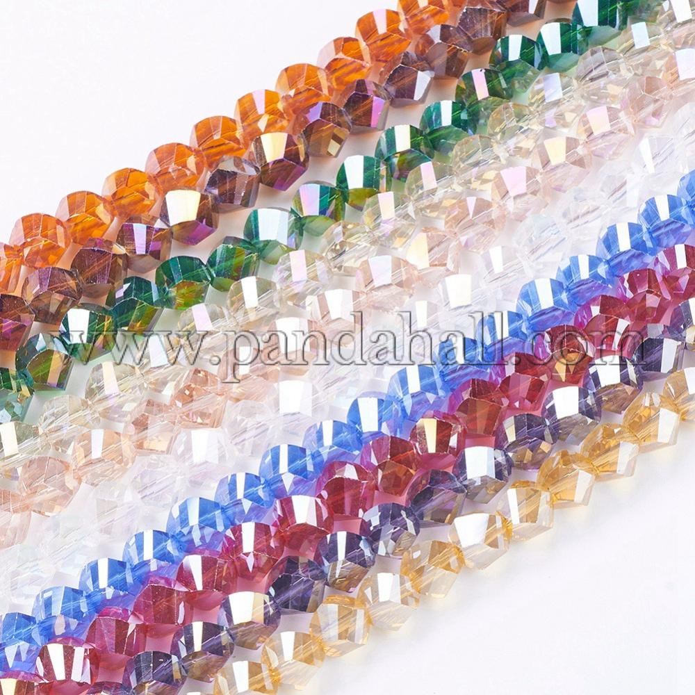 Electroplate Glass Beads Strands, AB Color Plated, Faceted, Twist, Mixed Color, 8x8x8mm, Hole: 1mm