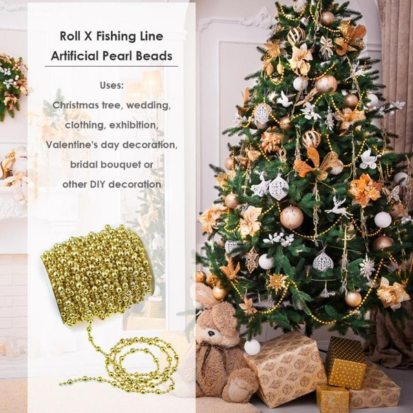 15m gold/silver fishing line artificial pearl beads diy garland xmas wedding festival party clothing exhibition ornaments