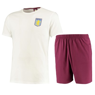 Aston Villa T-Shirt and Shorts Pyjama Set - White/Claret - Mens