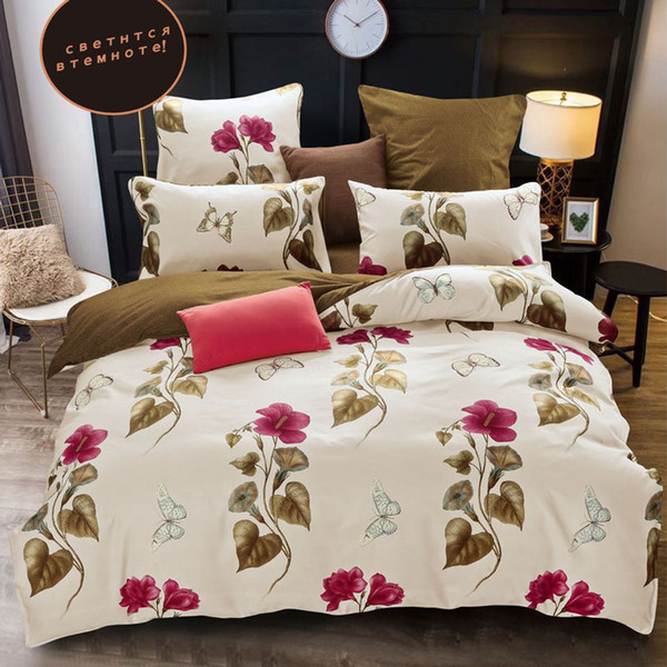 bedding set noctilucent two colors pure cotton discount processing bed sheet quilt cover pillowcase