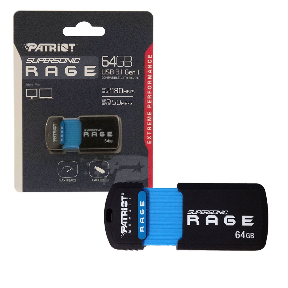 Patriot Supersonic Rage USB 3.1 Flash Drive Memory Stick 180MB/s - 64GB