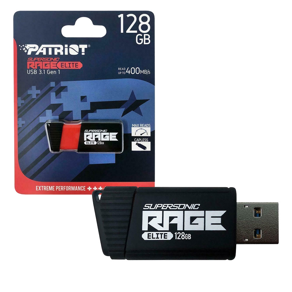 Patriot Supersonic Rage Elite USB 3.1 128GB Flash Drive Memory Stick 400MB/s - 128GB