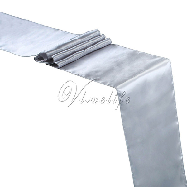 wholesale- new silver satin table runner 12" x 108'' wedding party banquet home l table decorations 30cm x 275cm