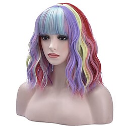 14 Inches Rainbow Wig Short Curly Wig with Bangs Synthetic Wigs Women Girls Colorful Wigs Lightinthebox