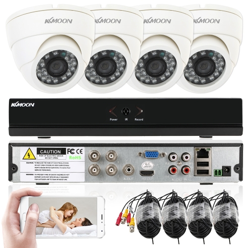 KKmoon 4ch Channel Full 960H / D1 800TVL CCTV Surveillance Système de sécurité DVR P2P Cloud Network Enregistreur vidéo numérique + 4 * Caméra intérieur + 4 * 60ft Cable