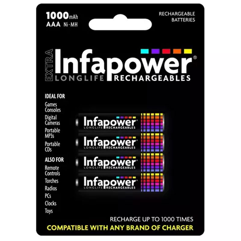 Infapower 1000mAh AAA Longlife Rechargeable Batteries - 4 Pack