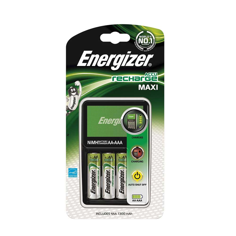 Energizer Maxi Battery Charger WITH 4 x AA 1300mAh Rechargeable Batteries
