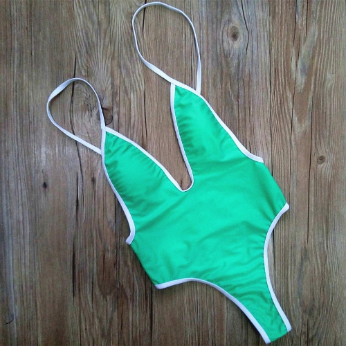 New Sexy Women One-piece Swimsuit Plunge V Neck Solid High Cut Thong Monokini Swimwear Bathing Suit