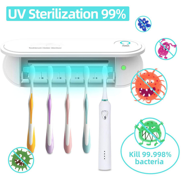 uv toothbrush sanitizer, toothbrush holder, uvc sanitizer with auto drying function, no punching installation, 5 slots for toothbrush