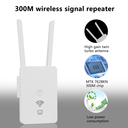 Wifi Repeater 300Mbps Wireless Network Signal Amplifier Wireless Repeater Signal Booster Universal Smart Dual Antenna US Plug White