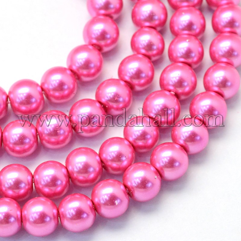 Baking Painted Glass Pearl Round Bead Strands, HotPink, 10~11mm, Hole: 1.5mm; about 85pcs/strand, 31.4