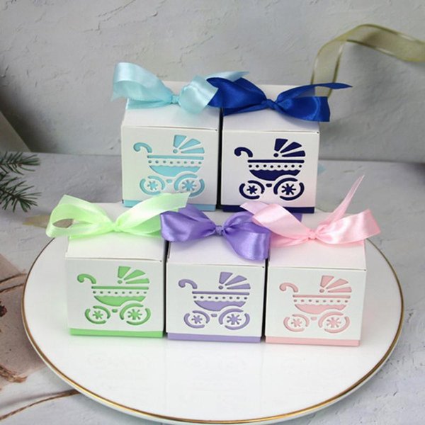 Gift Wrap 10/50/100pcs Baby Carriage Candy Box Sweet Bag Container Favor Gifts Boxes Package Shower Baptism Birthday Party Decoration