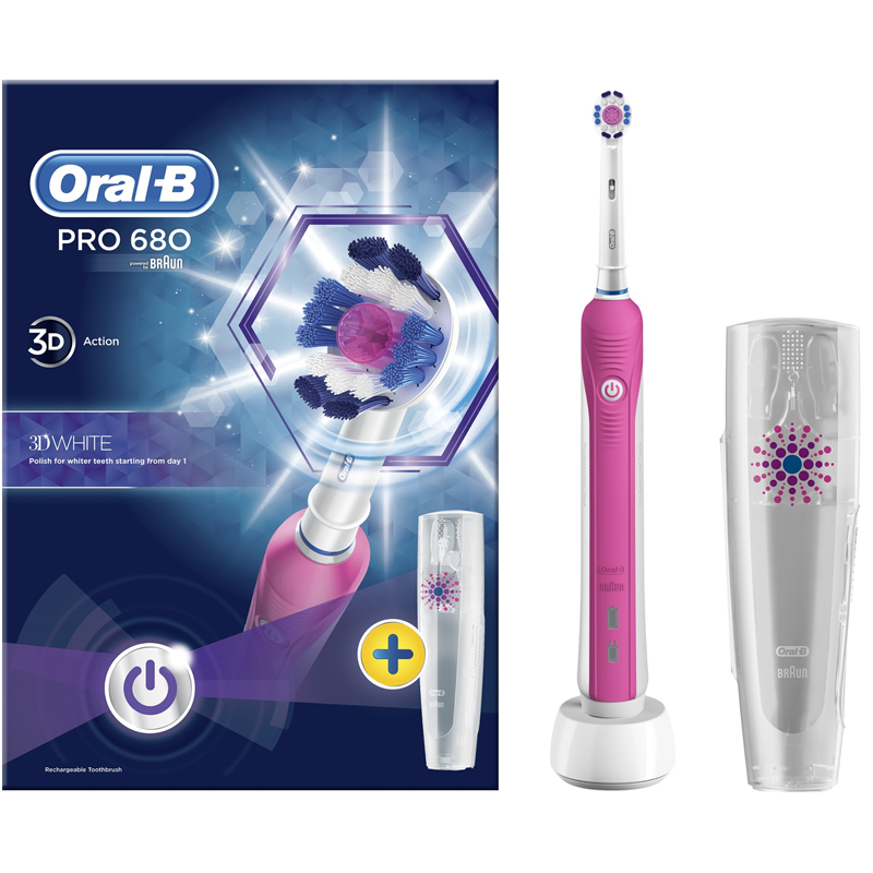 Oral-B Pro 680 3D White Electric Rechargeable Toothbrush - Pink