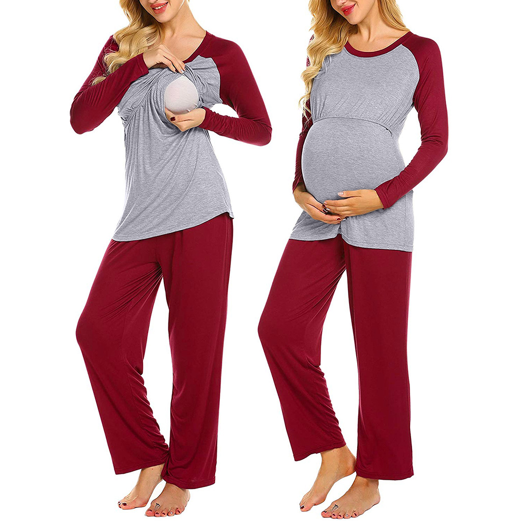 Cozy Solid Long-sleeve  Nursing Pajamas