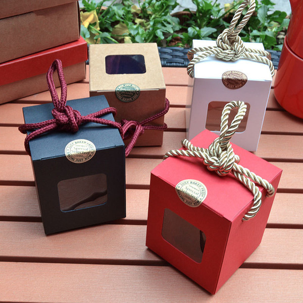 Creative design kraft paper gift box With Clear Window honey jam tea brown sugar box Candy Box With Rope LX0232