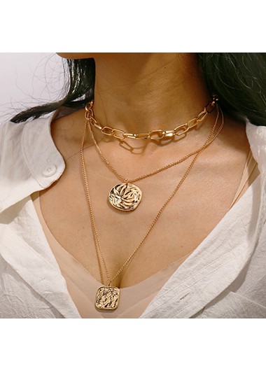 ROTITA Layered Gold Metal Curb Chain Necklace