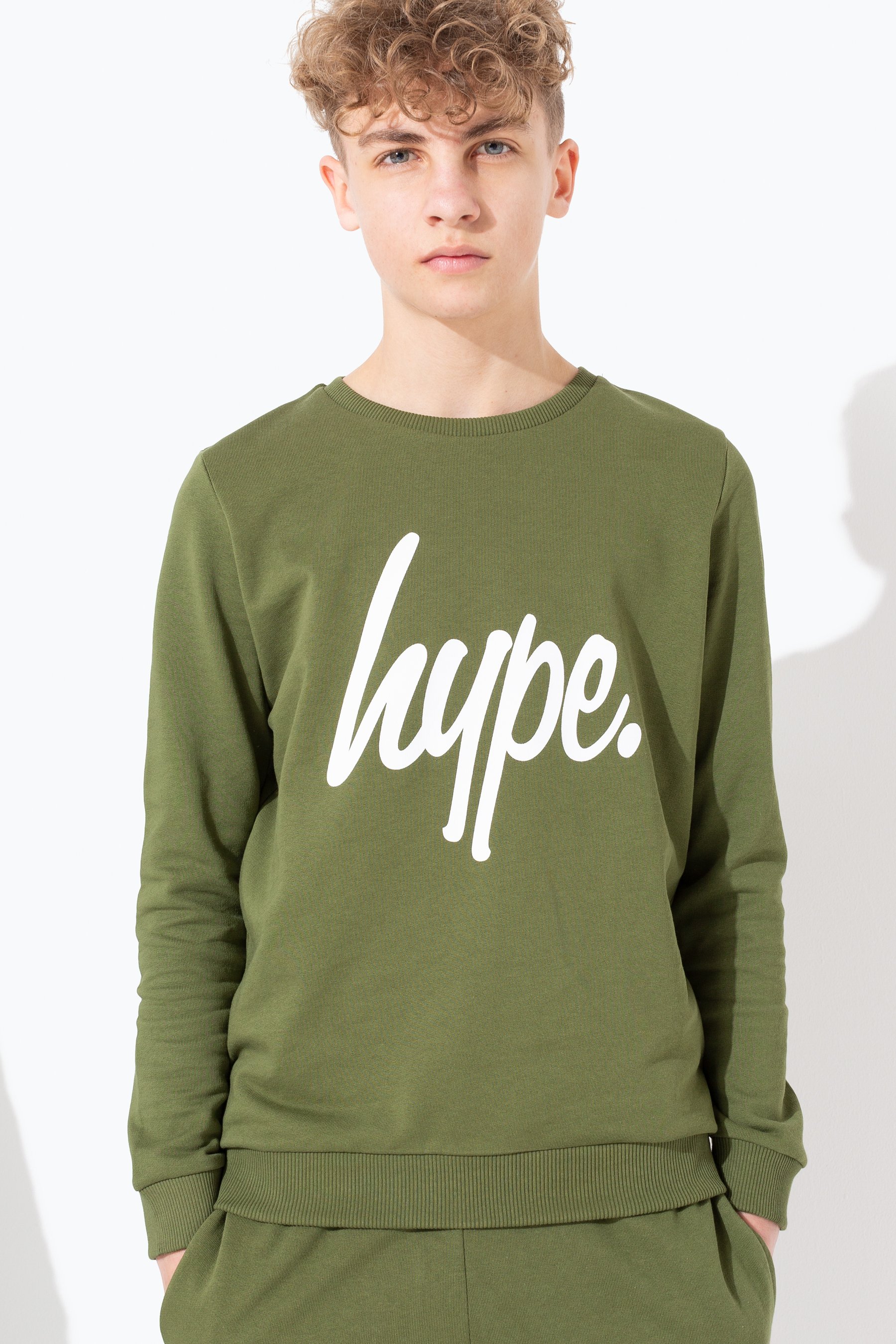 Hype Khaki Script Kids Crew Neck | Size 14Y