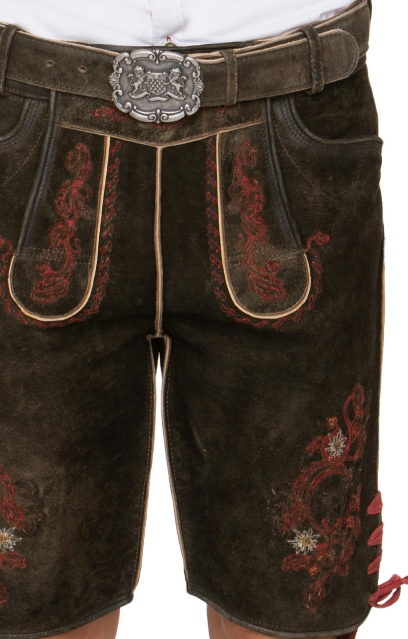 German leather trousers with belt Aron brown red