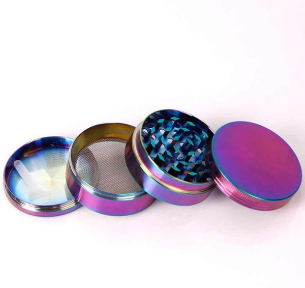 Colorful ice blue 50mm grinder 4 layer flat zinc alloy metal smoke cutter