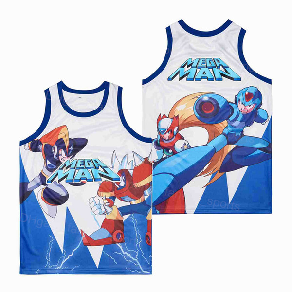 Man Movie Film MEGAMAN Rockman Rock Roll Jerseyss Basketball 2010 Mega Man Vintage Hip Hop For Sport Fans Pure Cotton HipHop Breathable Stitched Team Blue White Color