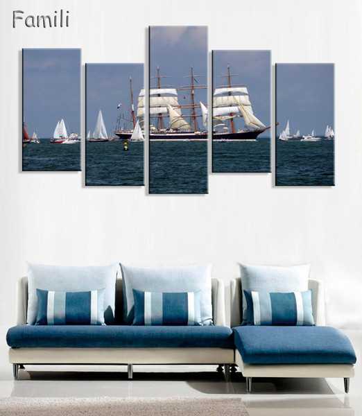 5pcs sail boat canvas arts wall pictures for living room modern poster and printed wall canvas art home decor unframed