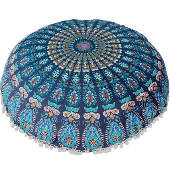 big 80cm mandala flower floor pillow cover ornament round bohemian meditation cushion cases peacock feather colorful covers #b30