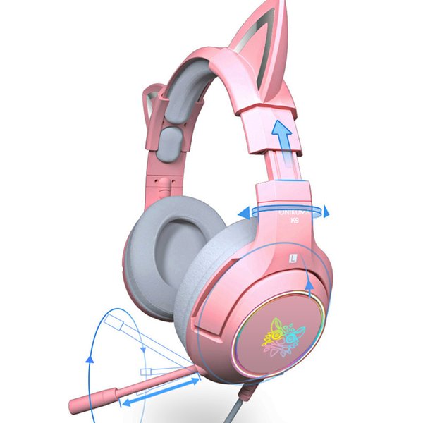 RGB Gaming 7.1 Stereo Headphones Pink Headset Removable Cat Ear Wired USB With Mic noise reduction For PS4/Xbox one cute Girl