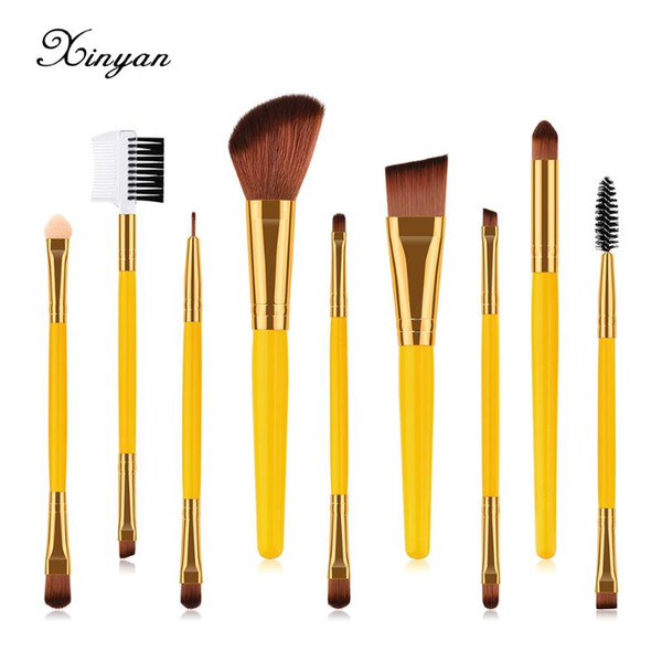 xinyan 9pcs fashion makeup brushes set eyeshadow yellow eyeliner cosmetic foundation powder blush beauty tool