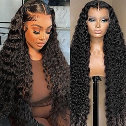 13x6 HD Transparent Lace Frontal Wigs Human Hair Water Wave Lace Front Wigs Human Hair Pre Plucked 180% Density Wet and Wavy Glueless Human Hair Wigs for Black Women with Baby Hair Lightinthebox