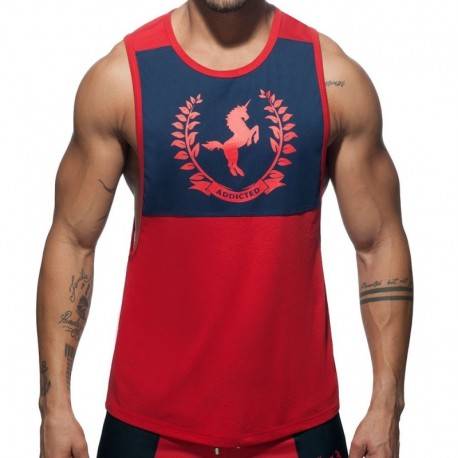 Addicted Horse Tank Top - Red - Navy XS