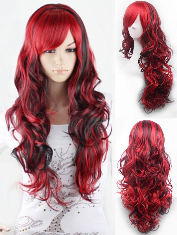 Cosplay Long Oblique Bang Body Wave Ombre Synthetic Wig