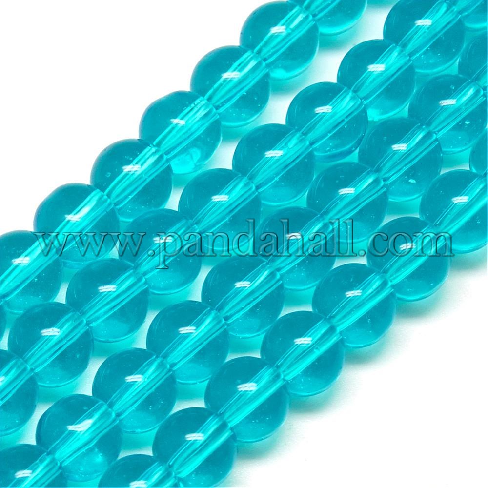 Transparent Glass Beads Strands, Round, DodgerBlue, 4mm, Hole:0.5mm; about 13