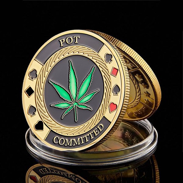 Arts and Crafts POT Committed Poker Card Guard Coin Casino Collectible 1 OZ Gold Plated Souvenir Badge W/Capsule