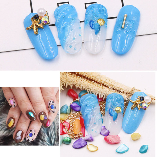 1 box colorful sea shell stones mix nail art decor sticker with chains supplies