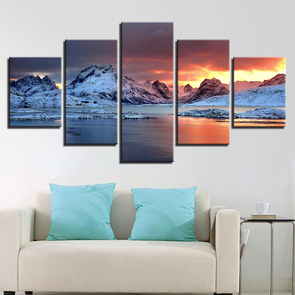 canvas hd prints pictures for living room wall art no frame 5 pieces iceland aurora paintings snow mountains posters home decor