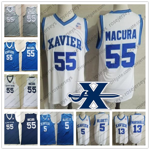 Custom Xavier Musketeers 2020 Basketball #13 Naji Marshall 4 Tyrique Jones 55 JP Macura 1 Paul Scruggs White Bue Men Youth Kid Jersey