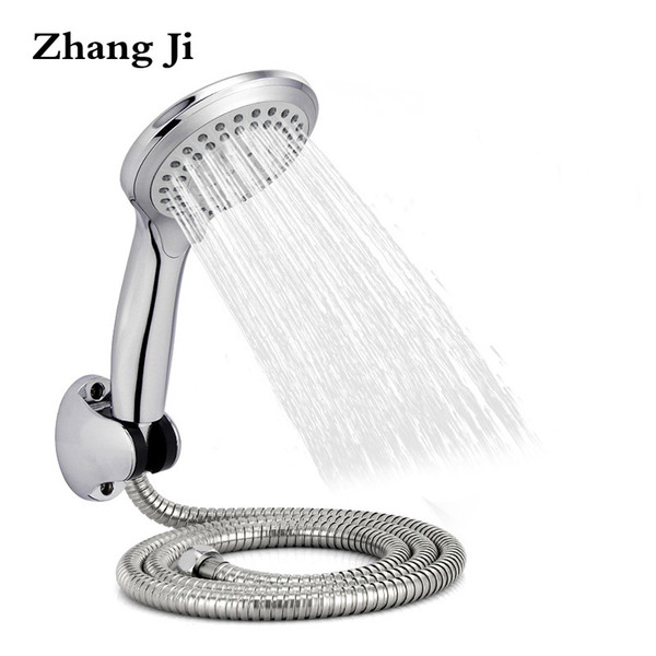 zhangji round rain shower head sets wall mounted bathroom shower hose+shower holder +adjustable 5 functional handhold showerhead