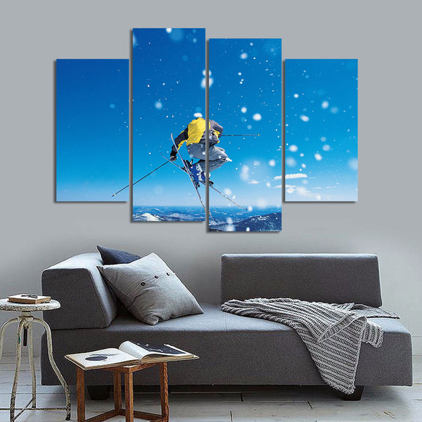 4pcs/set mountains snow skiing sports inspirational motivational poster fabric silk poster print great pictures on the wall for gift