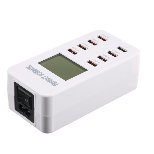 Quick Charge 3.0 8-Port 8A USB Desktop Charger Adapter Hub Multi Port USB Wall Charger Dock Station with LCD Display Intelligent IC Auto Detect Tech